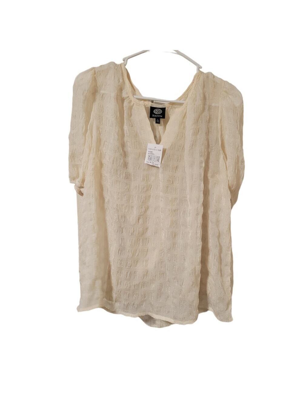 Bobeau cream biege sheet v-neck puff sleeve Boho Blouse Size L